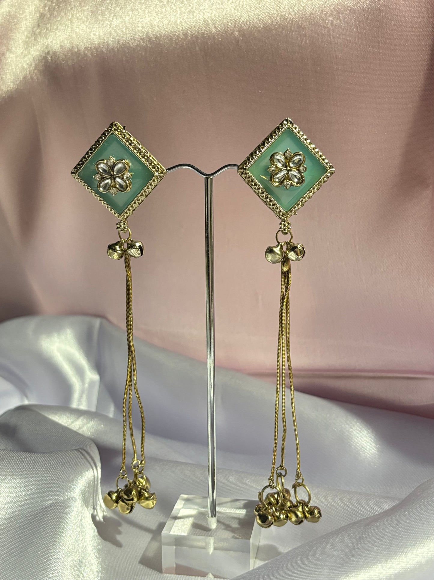 The Maya Meera Ghungroo Tassel Earrings (sage green)