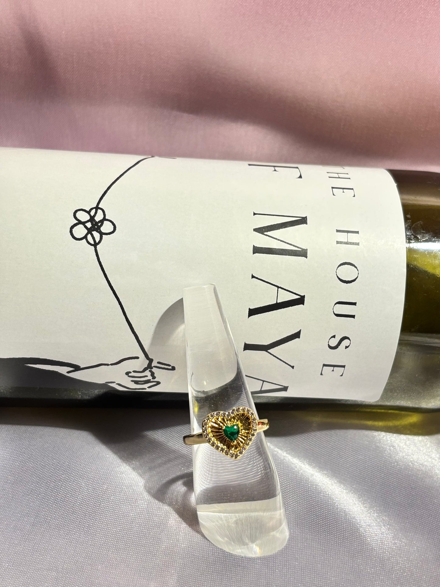 The Maya Dilnoor Emerald Heart Pavé Adjustable Ring