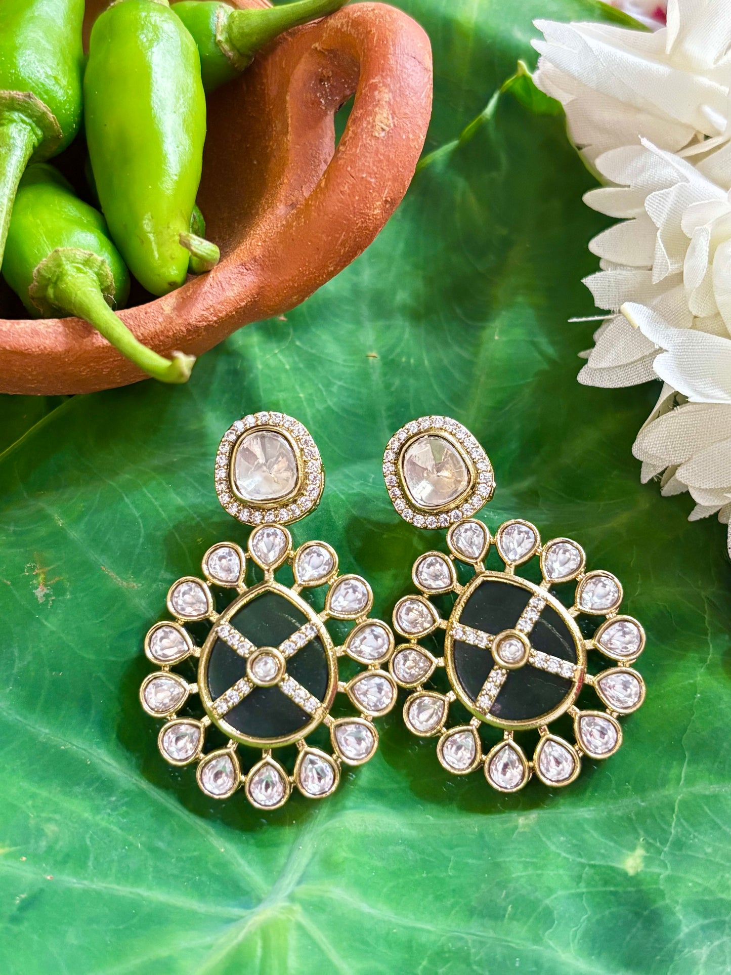 Maya Lavender Medallion Crosshair Kundan Drop Earrings