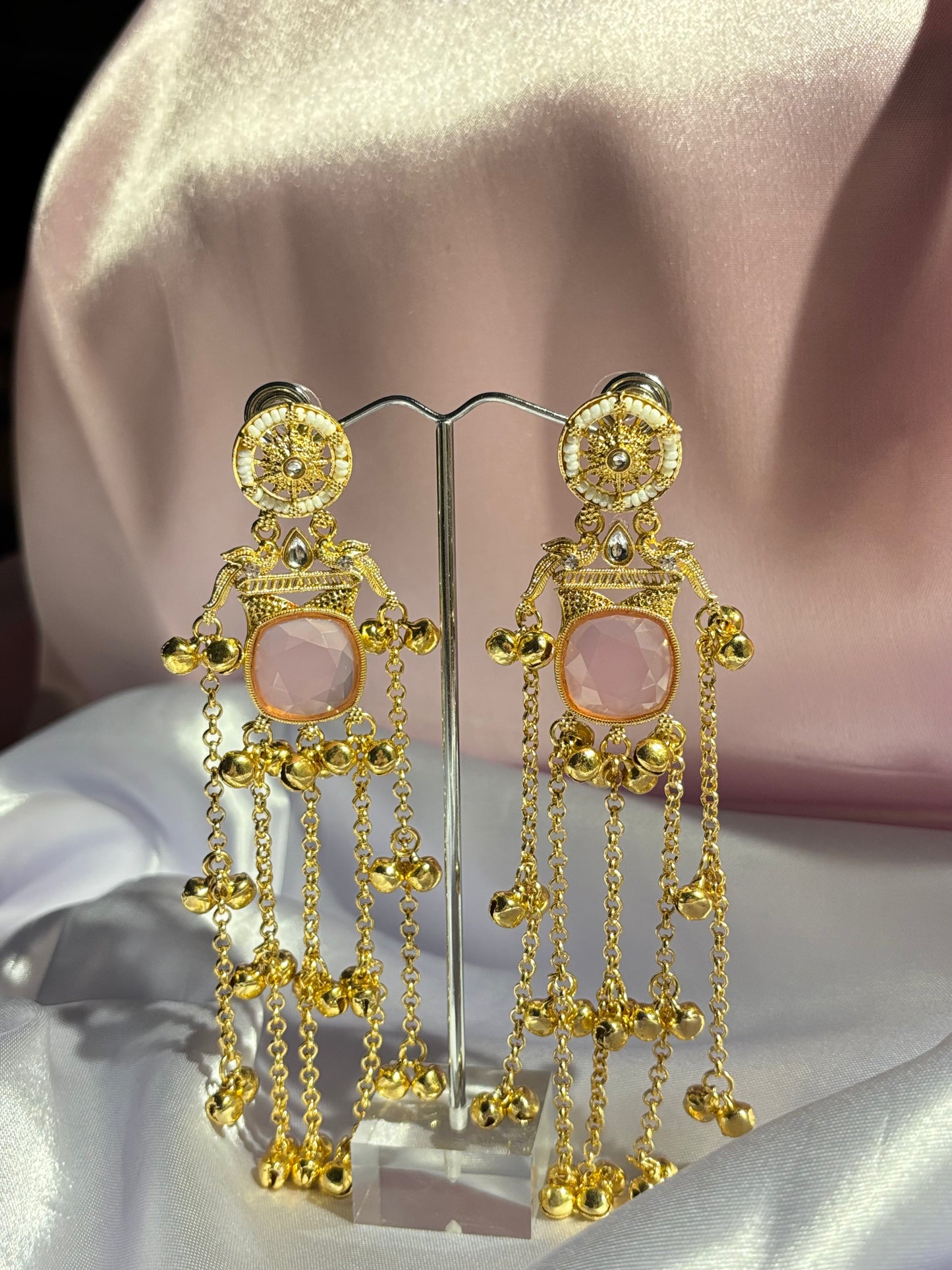 The Maya Gulabi Chakri Ghungroo Fringe Earrings