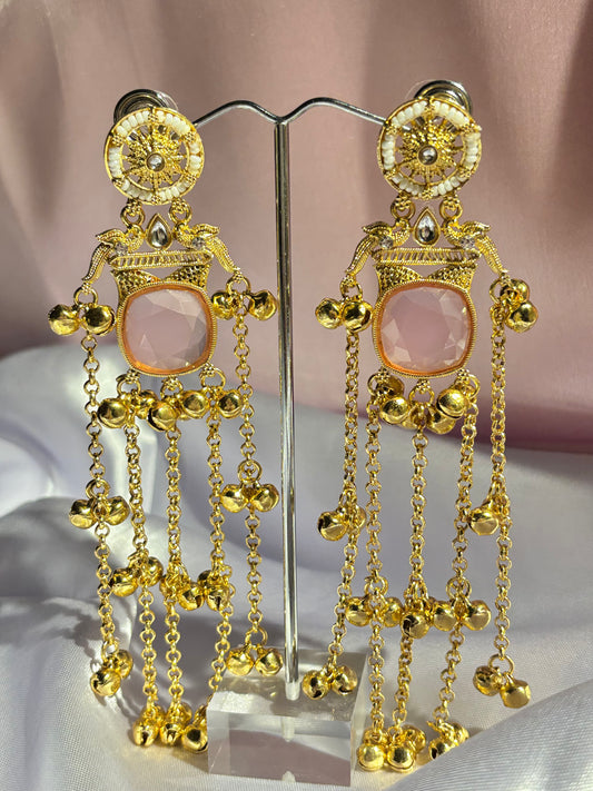 The Maya Gulabi Chakri Ghungroo Fringe Earrings