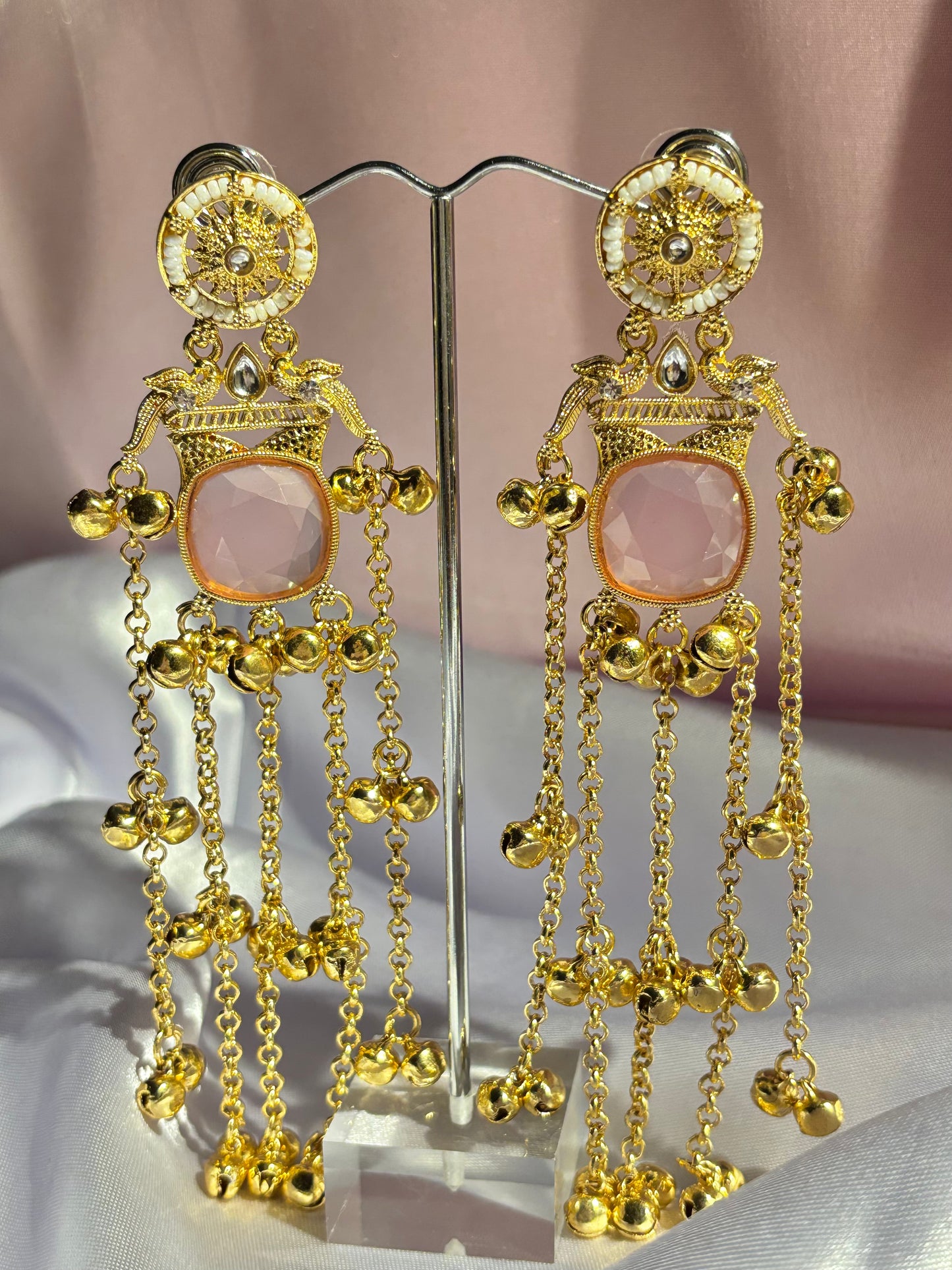 The Maya Gulabi Chakri Ghungroo Fringe Earrings