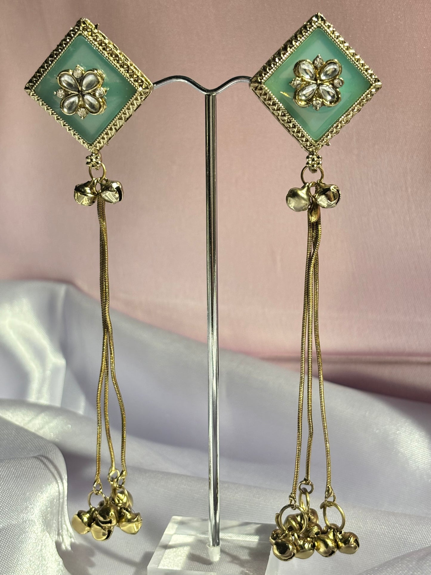 The Maya Meera Ghungroo Tassel Earrings (sage green)
