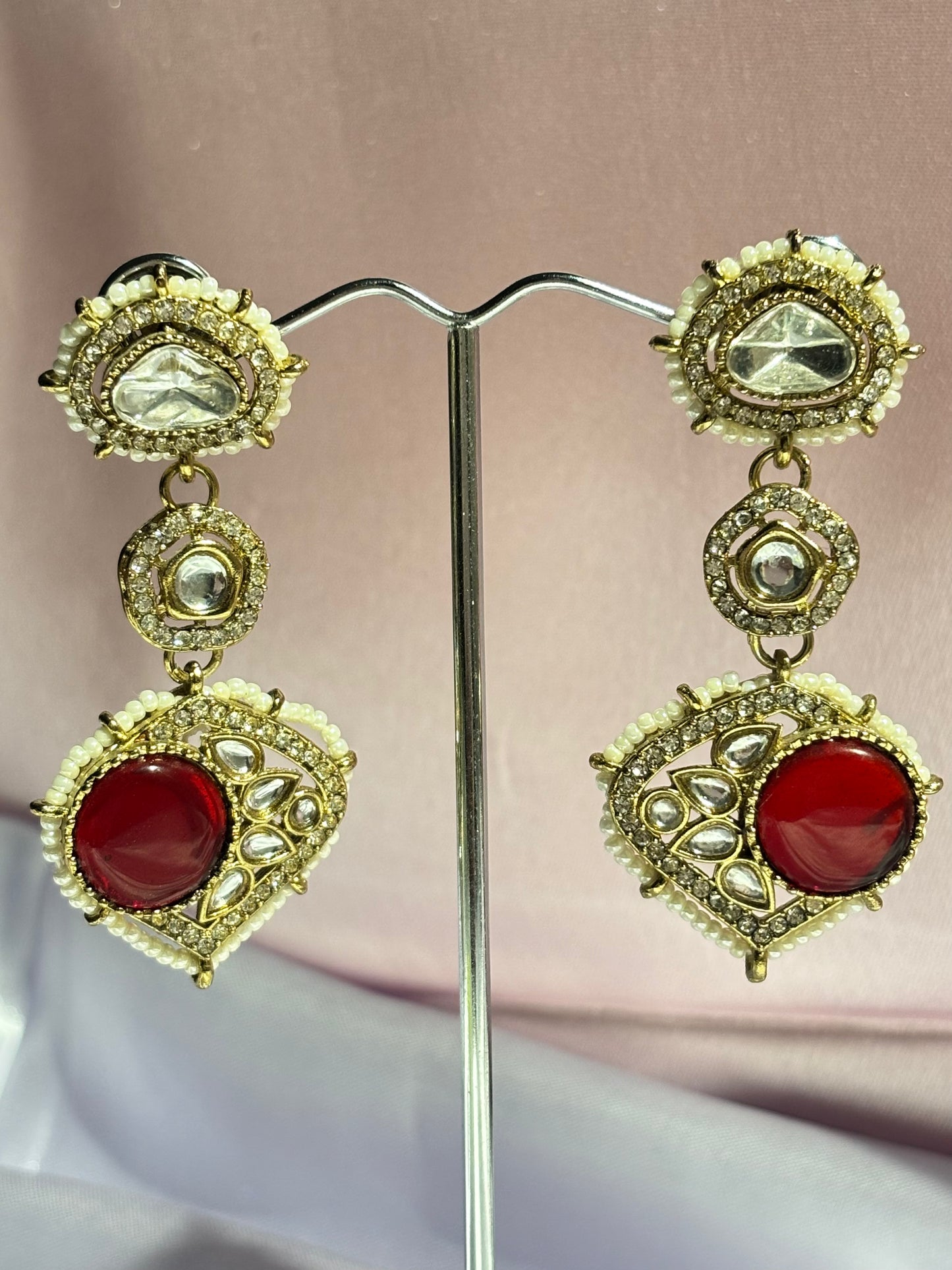 The Maya Shehzadi Kundan RUBY RED Shield Earrings