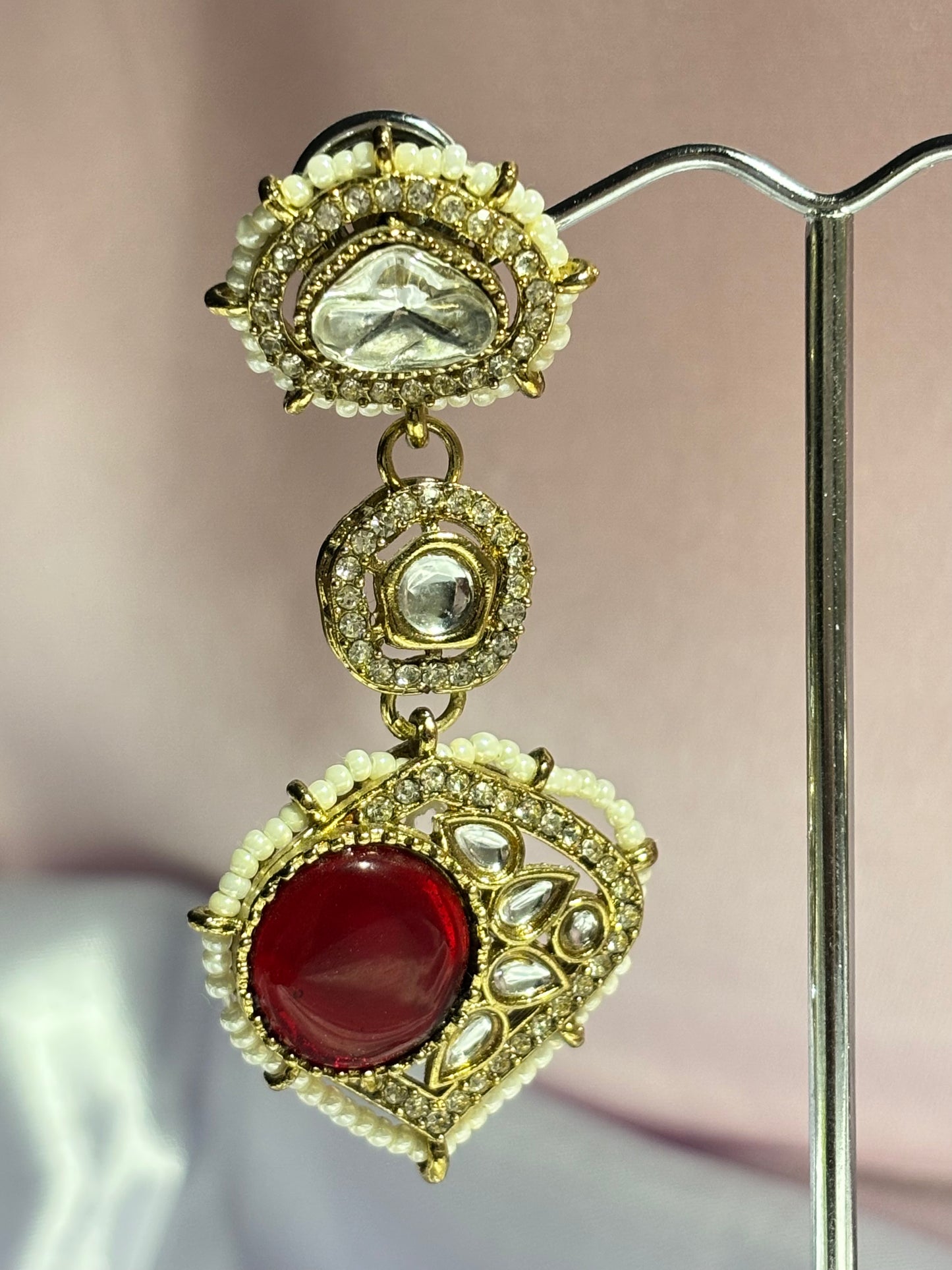 The Maya Shehzadi Kundan RUBY RED Shield Earrings