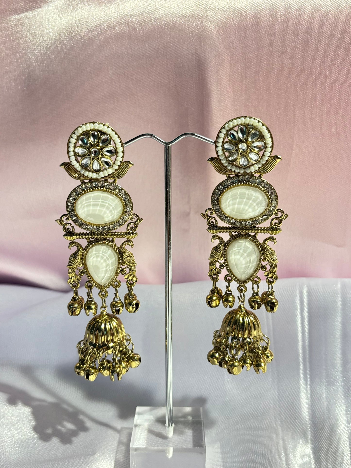 The Maya Mayoor Milky Stone Heritage Jhumkas