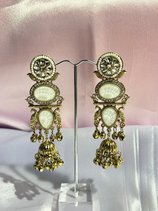 The Maya Mayoor Milky Stone Heritage Jhumkas