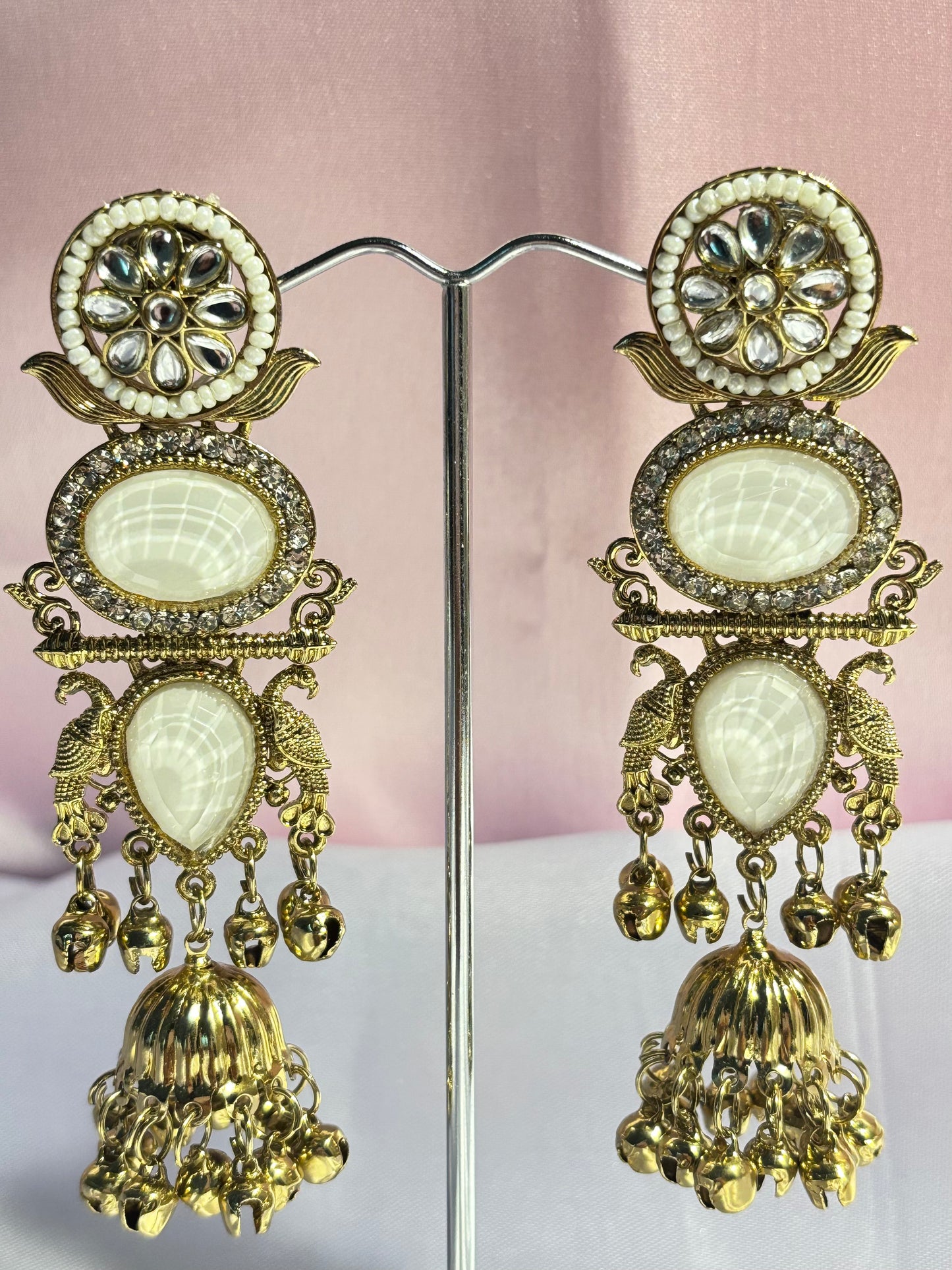 The Maya Mayoor Milky Stone Heritage Jhumkas