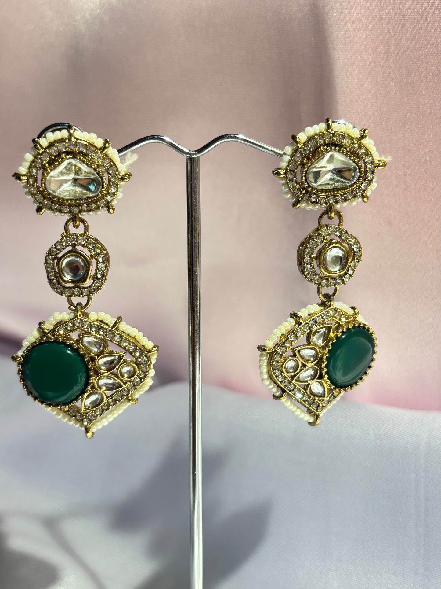 The Maya Shehzadi Kundan EMERALD GREEN Shield Earrings