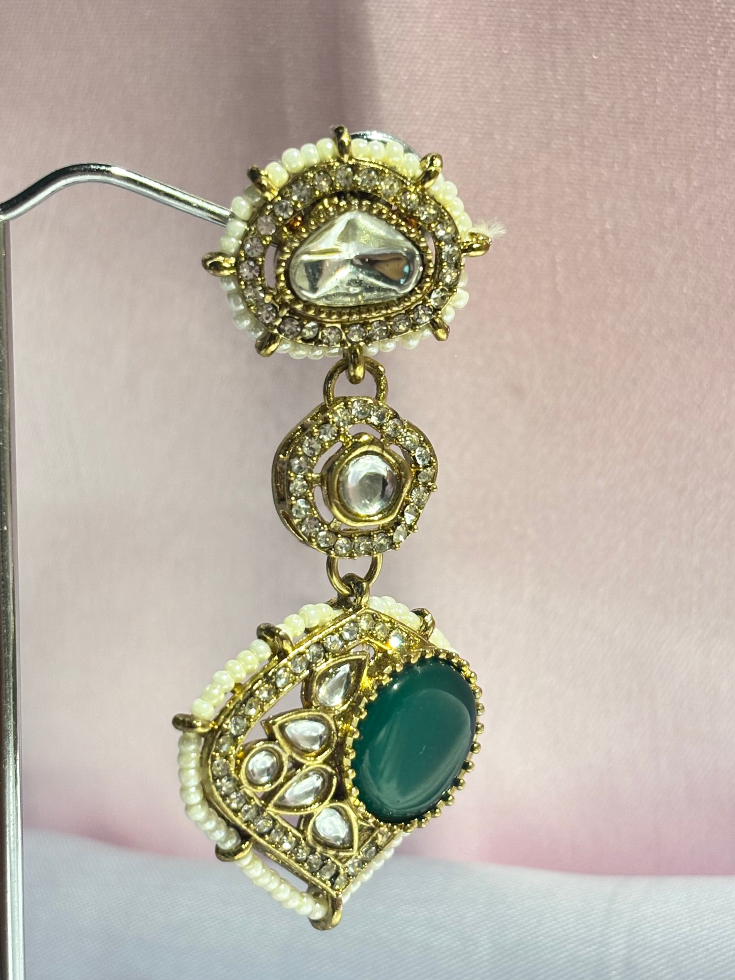 The Maya Shehzadi Kundan EMERALD GREEN Shield Earrings