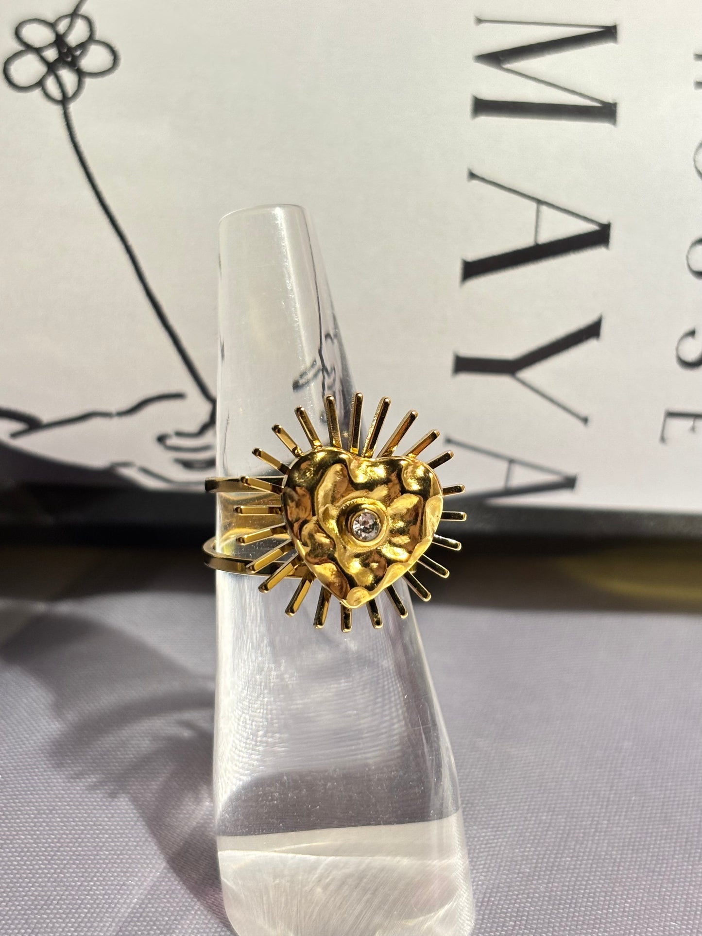 The Maya Sacred Heart Sunburst Adjustable Ring