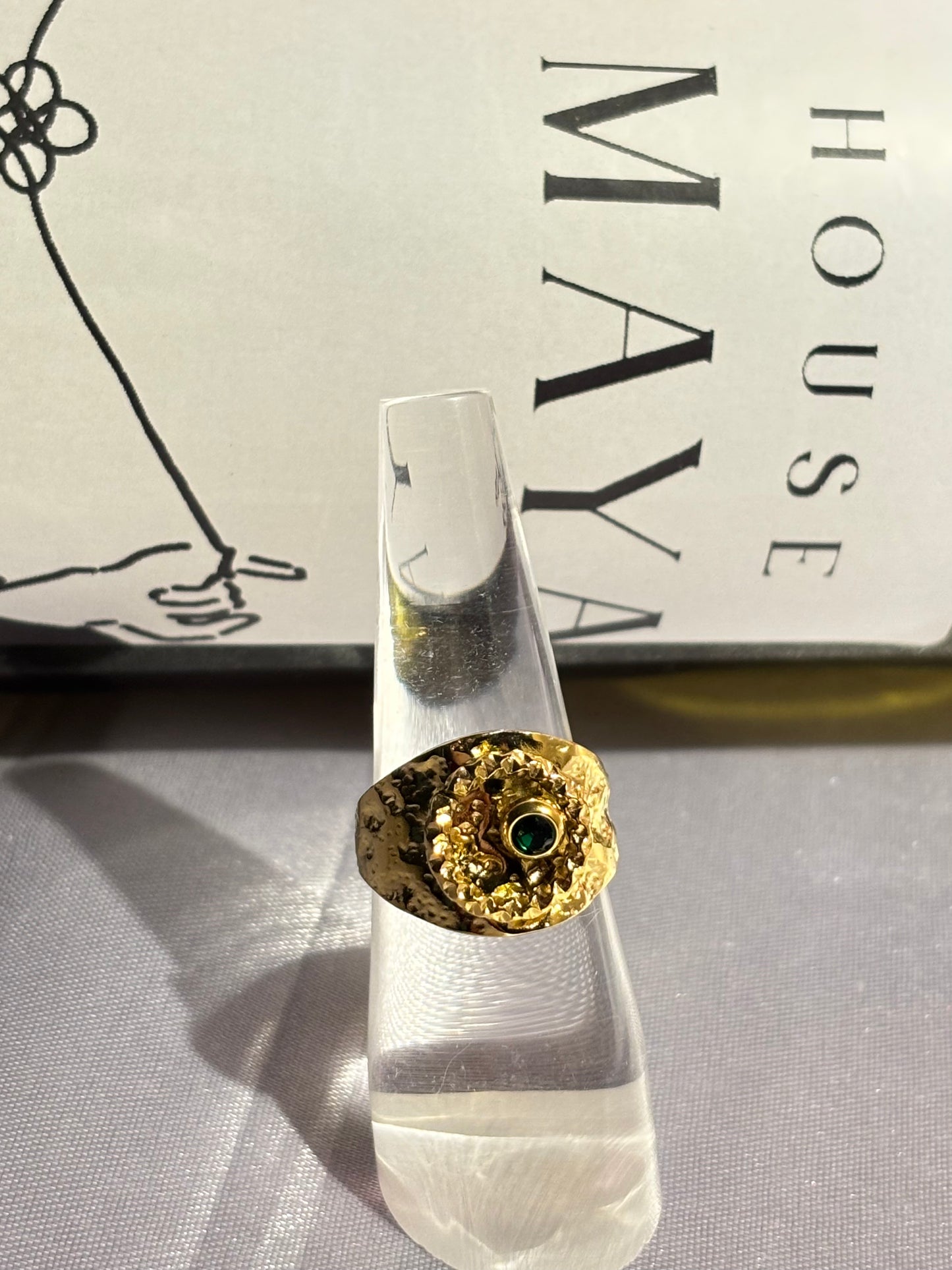 The Maya Panna Molten Emerald Adjustable Signet Ring