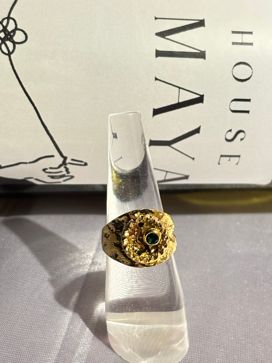 The Maya Panna Molten Emerald Adjustable Signet Ring
