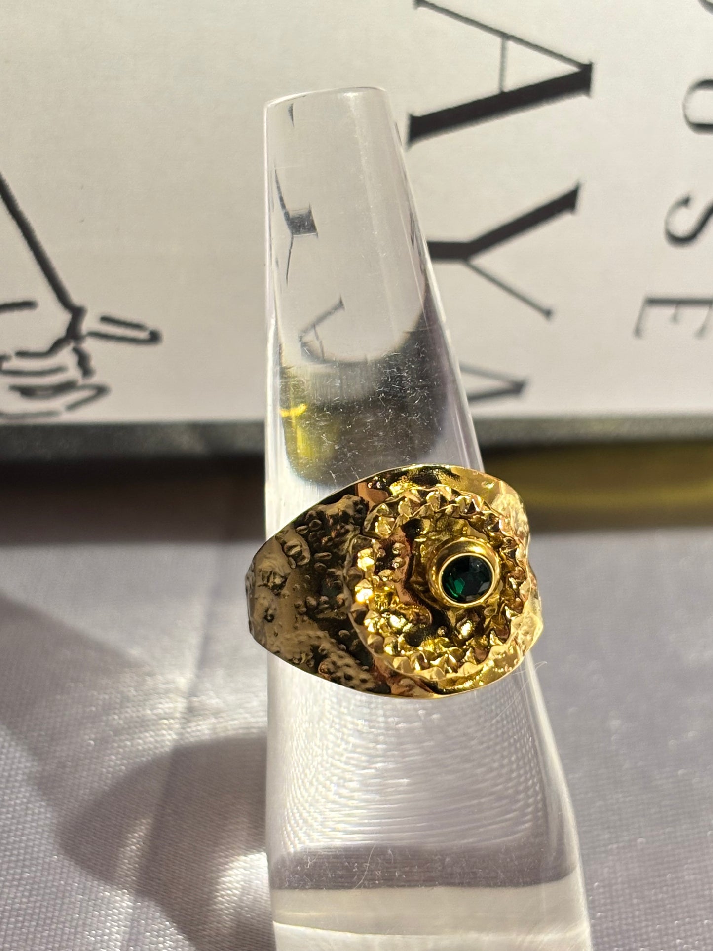 The Maya Panna Molten Emerald Adjustable Signet Ring