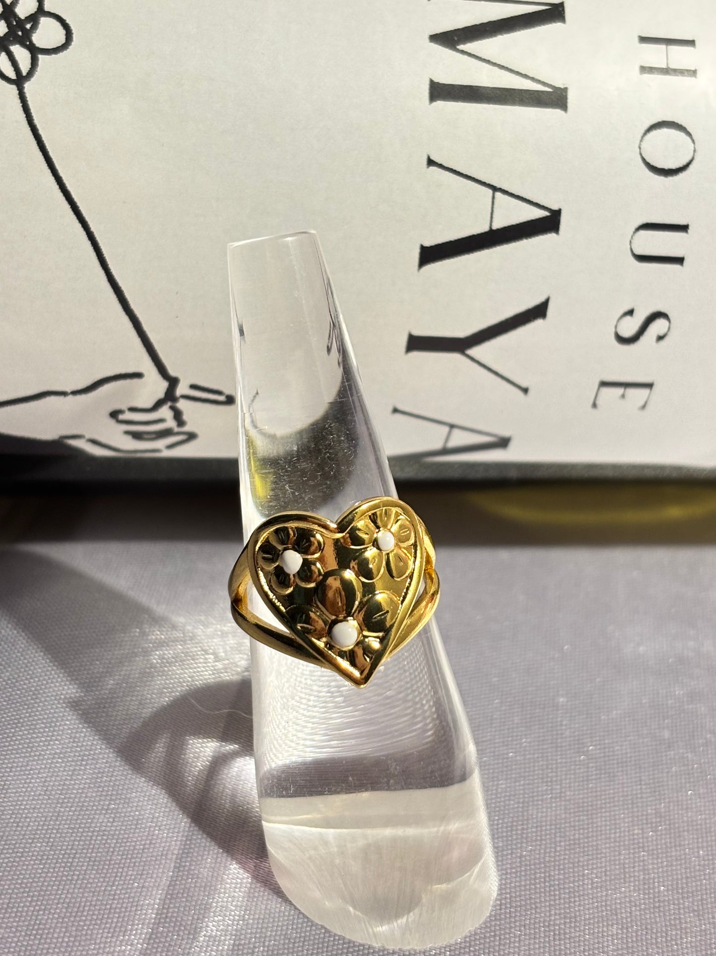 The Maya Firdaus Floral Embossed Heart Adjustable Ring
