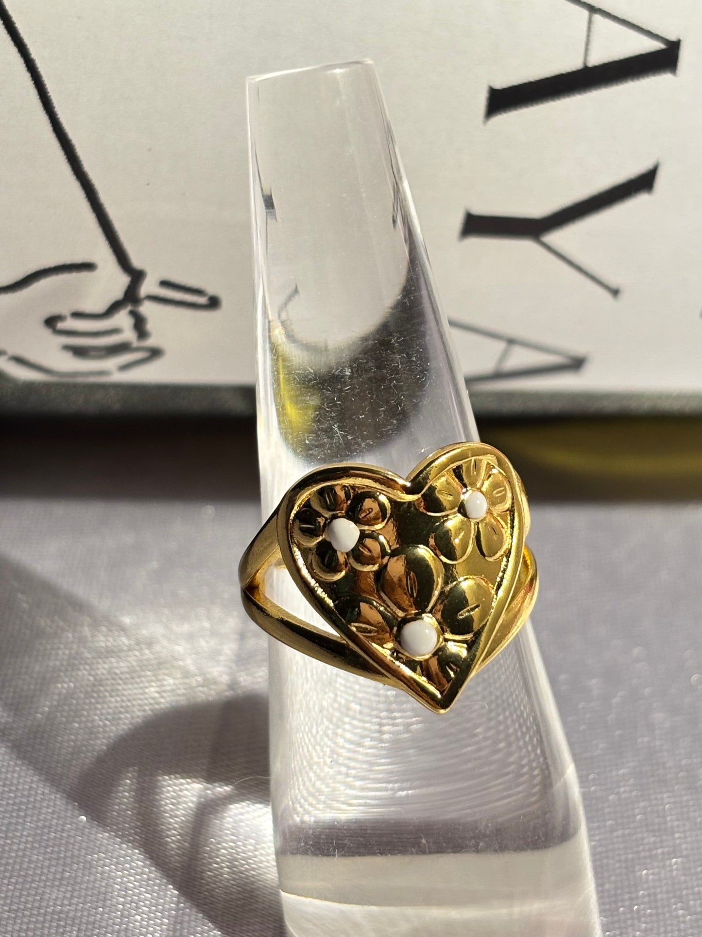 The Maya Firdaus Floral Embossed Heart Adjustable Ring