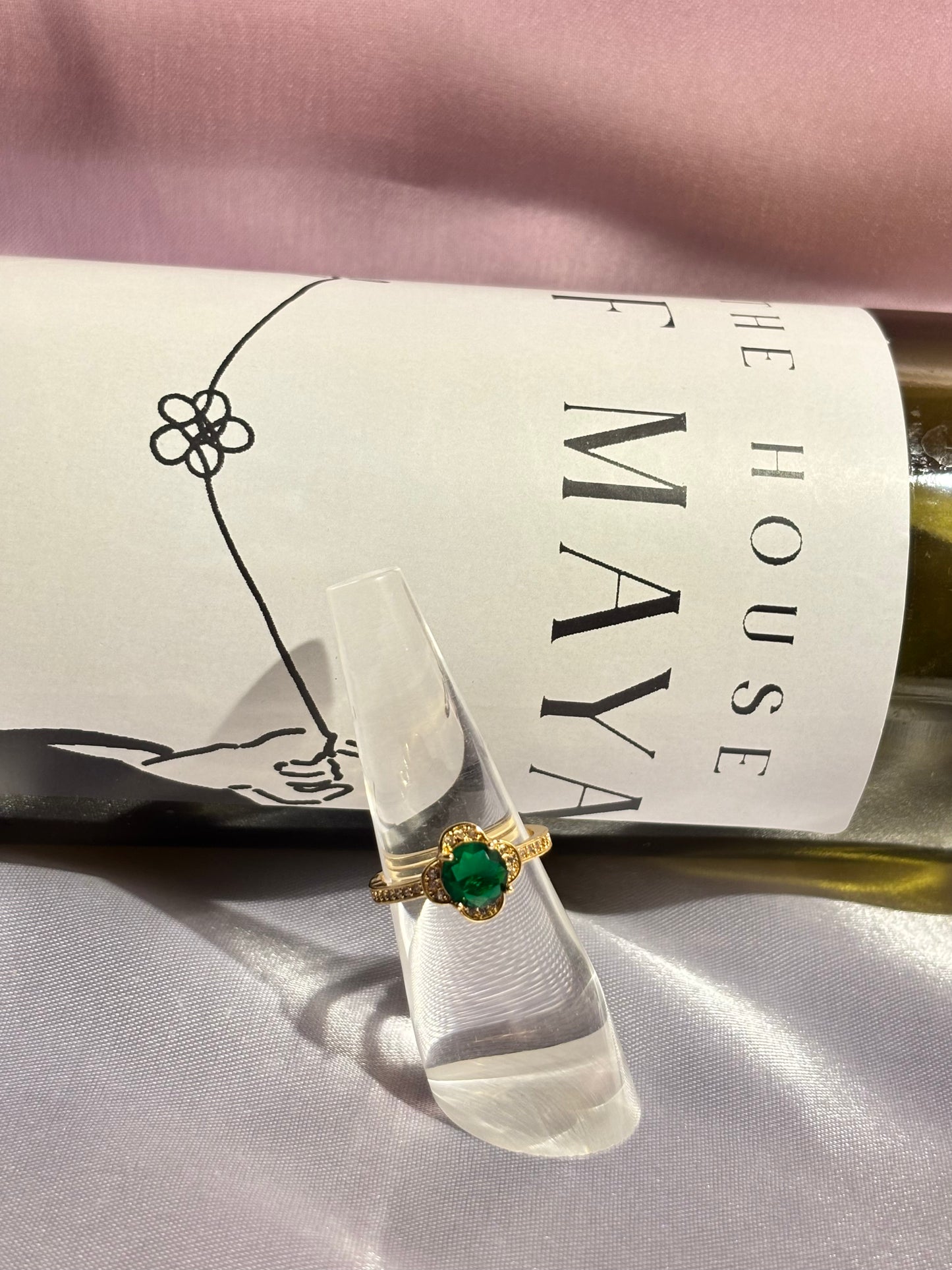 The Maya Gloria Emerald Clover Pavé Adjustable Ring