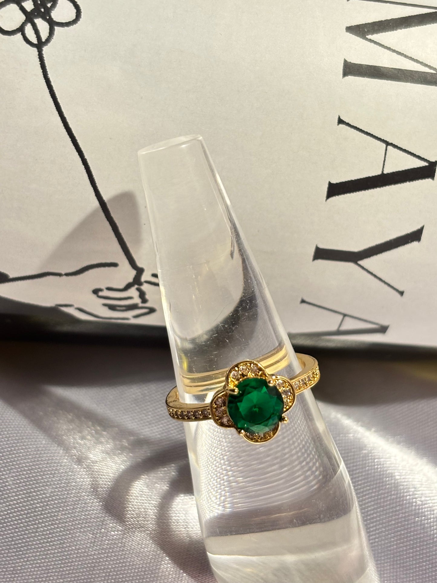 The Maya Gloria Emerald Clover Pavé Adjustable Ring