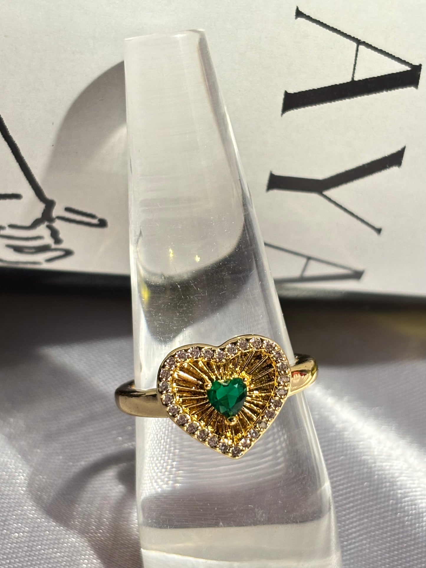 The Maya Dilnoor Emerald Heart Pavé Adjustable Ring