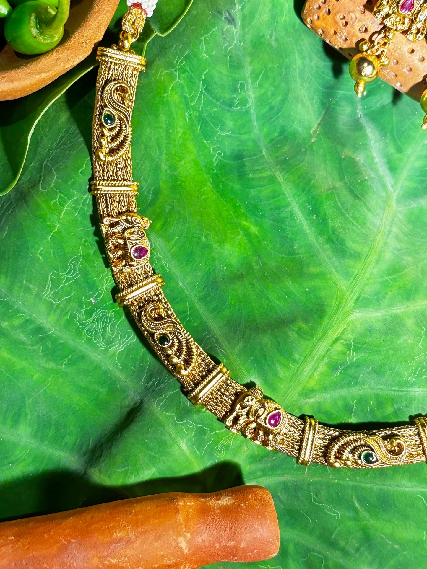 Maya Antique Gold Elephant Temple Necklace Set