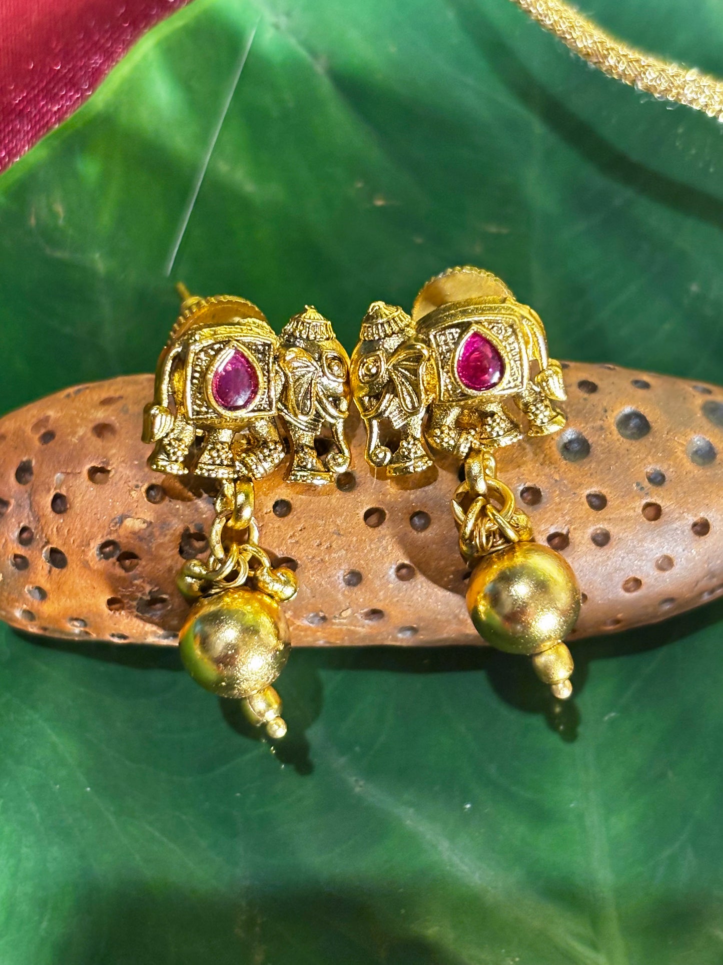 Maya Antique Gold Elephant Temple Necklace Set