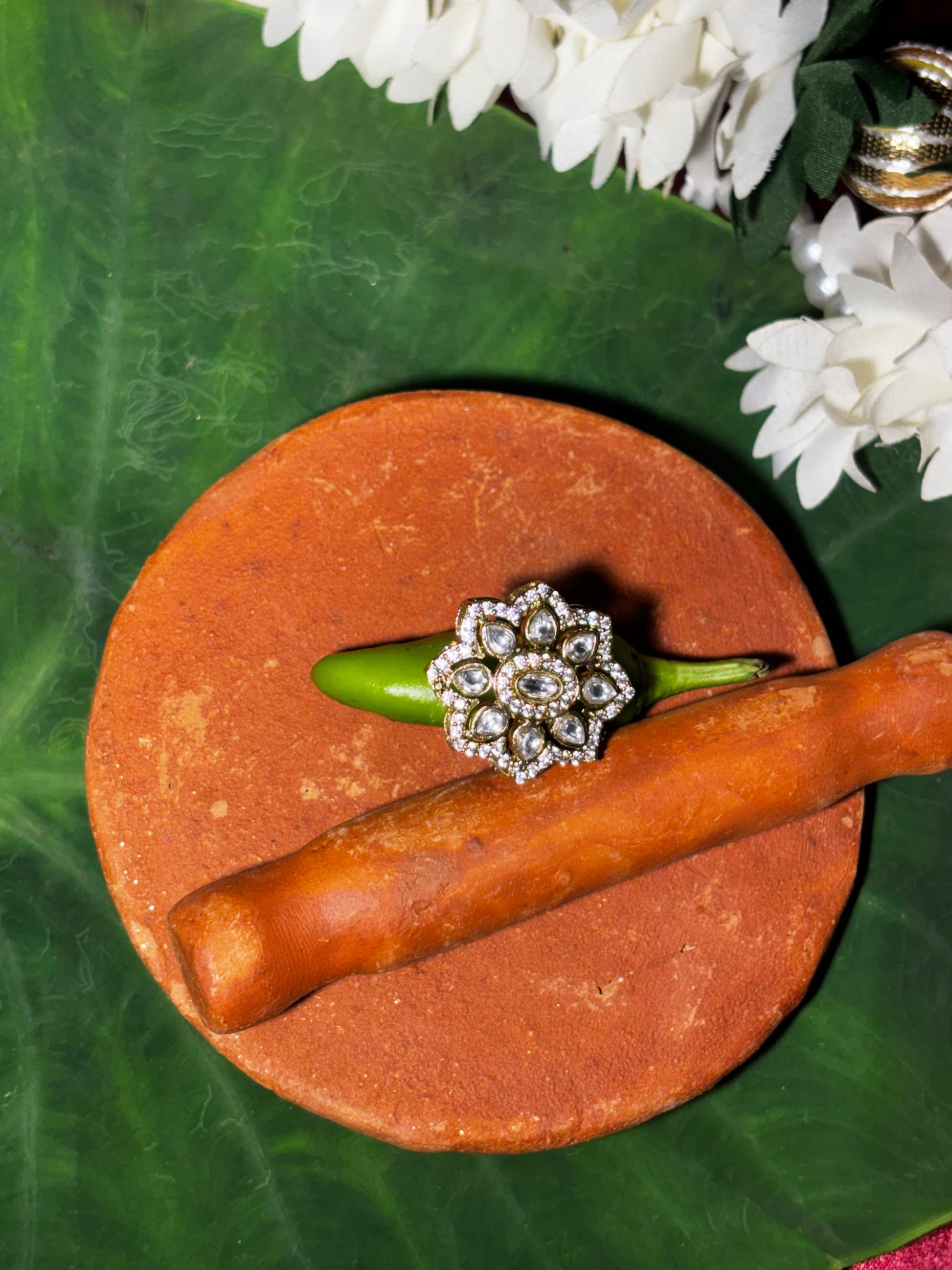 Maya Gold Kundan Floral Adjustable Statement Ring 