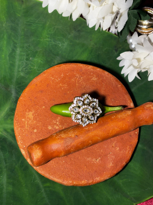 Maya Gold Kundan Floral Adjustable Statement Ring 