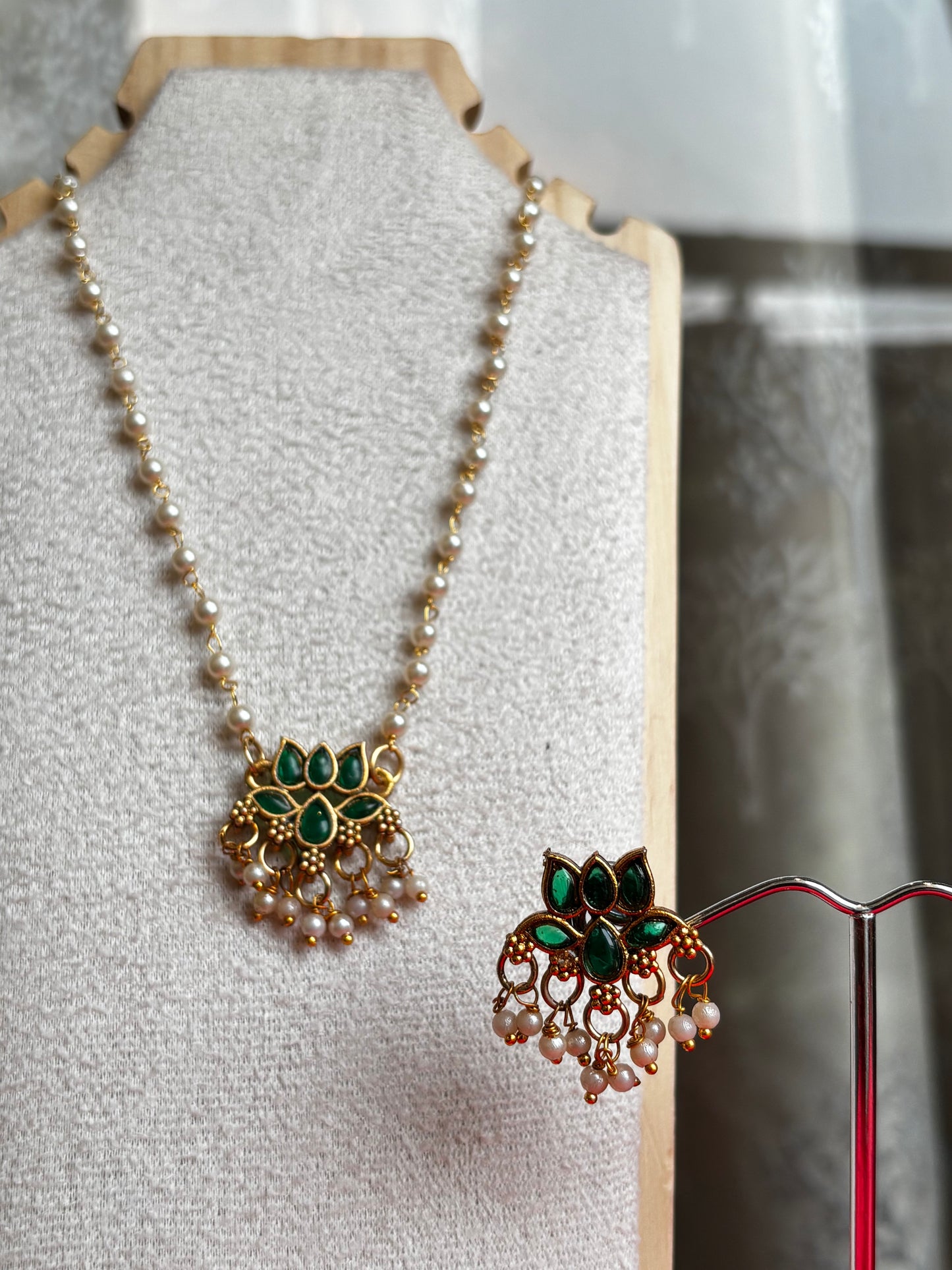 Antique Gold Elephant Pendant Necklace Set with Matching Earrings - The House of Maya