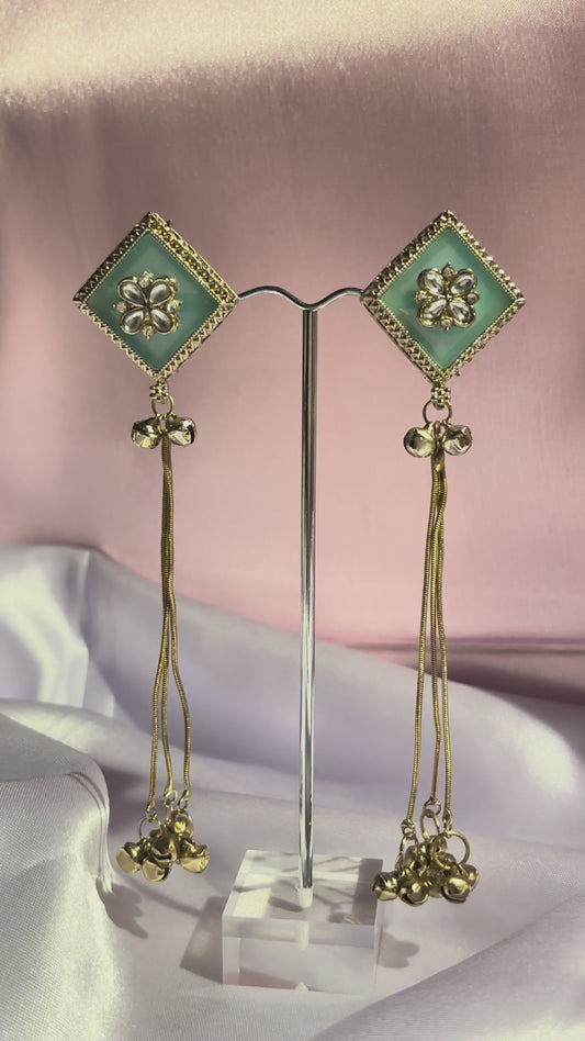 The Maya Meera Ghungroo Tassel Earrings (sage green)
